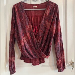 Hollister Red/Burgundy Paisley Patterned Wrap Blouse S